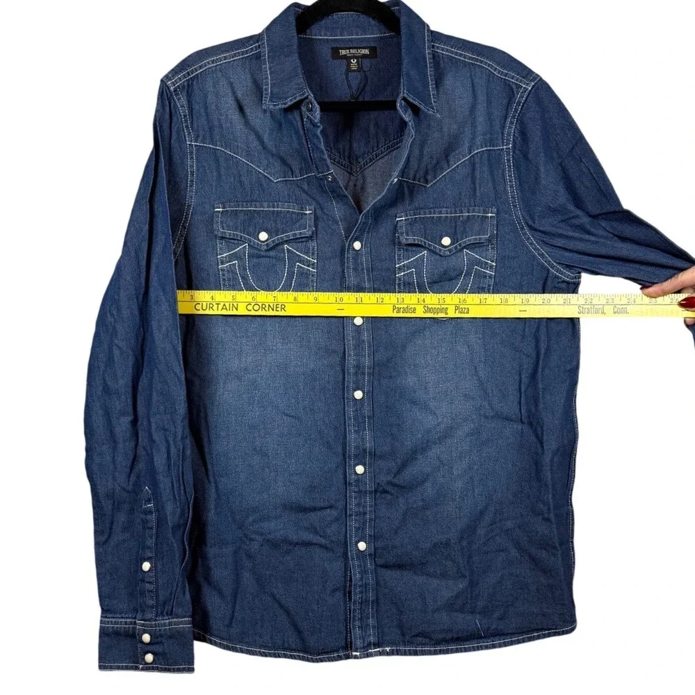 NWOT TRUE RELIGION, Men's Chambray Western Shirt, Pearl Snap, Size Medium